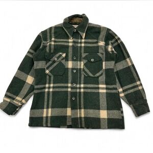 Wilderness Green Plaid 100% Cotton Button Up Long Sleeve Pocket Shirt Men's M‎
